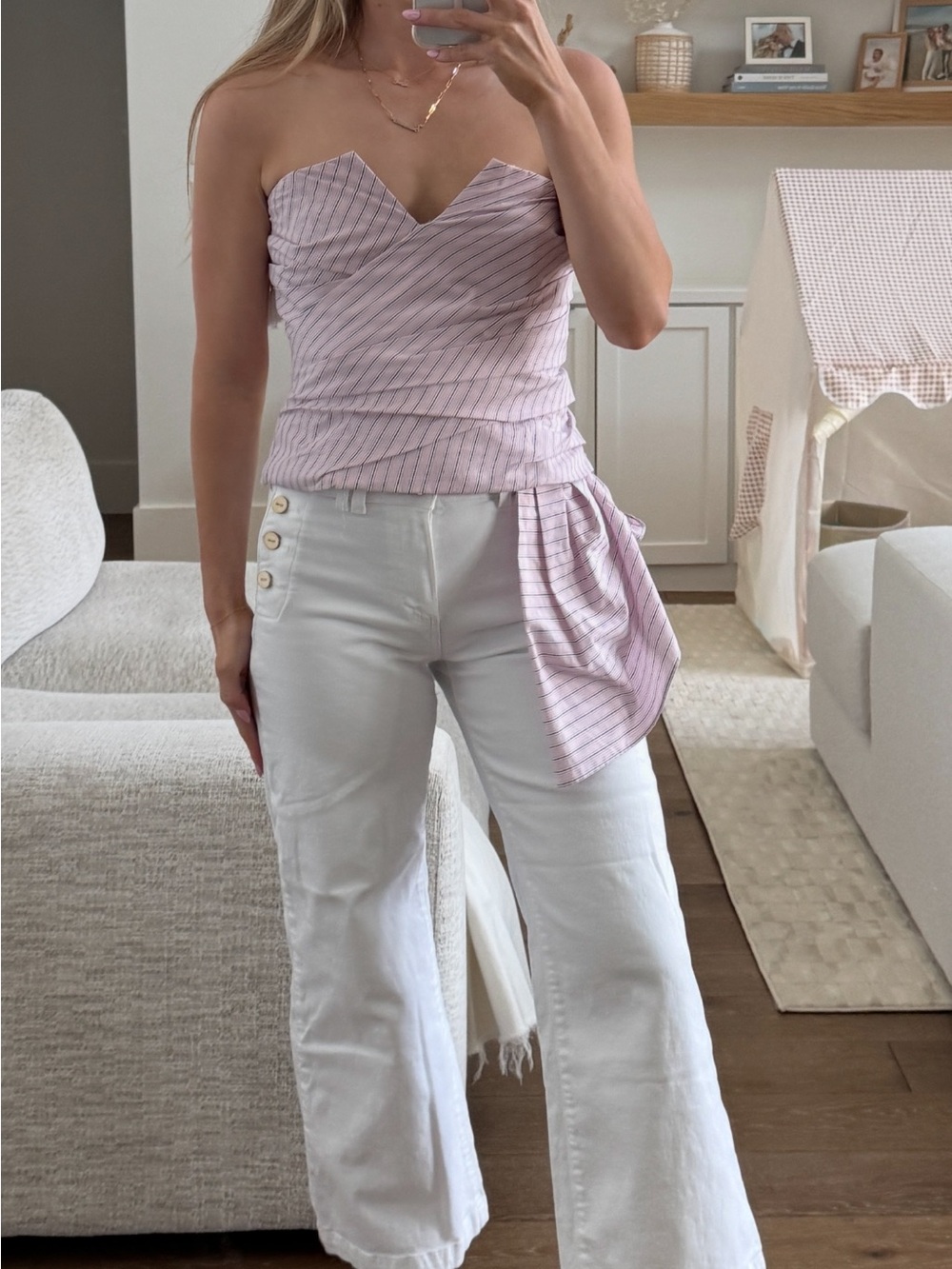 Zara Strapless Pink Pinstripe Wrap Top